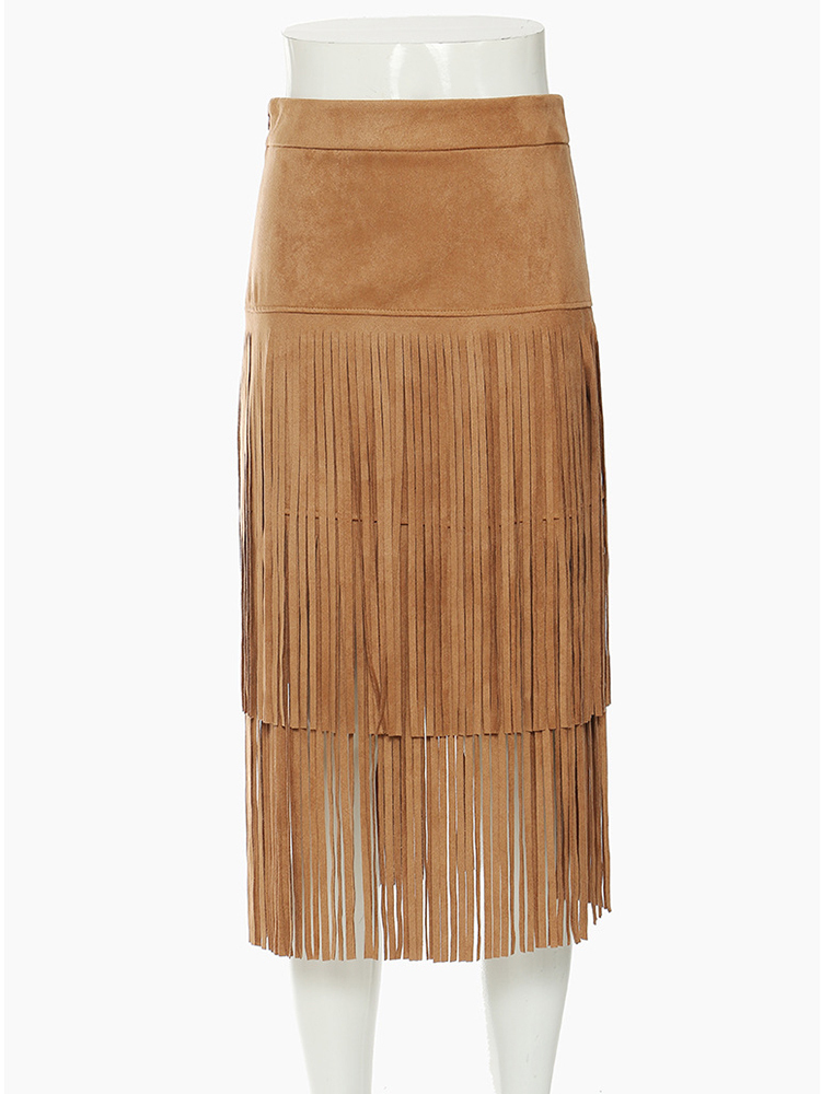 [EAM] Jupe longue asymétrique élégante à taille haute kaki avec pompons pour femme, nouvelle collection Printemps-Automne 2026 1DE8926