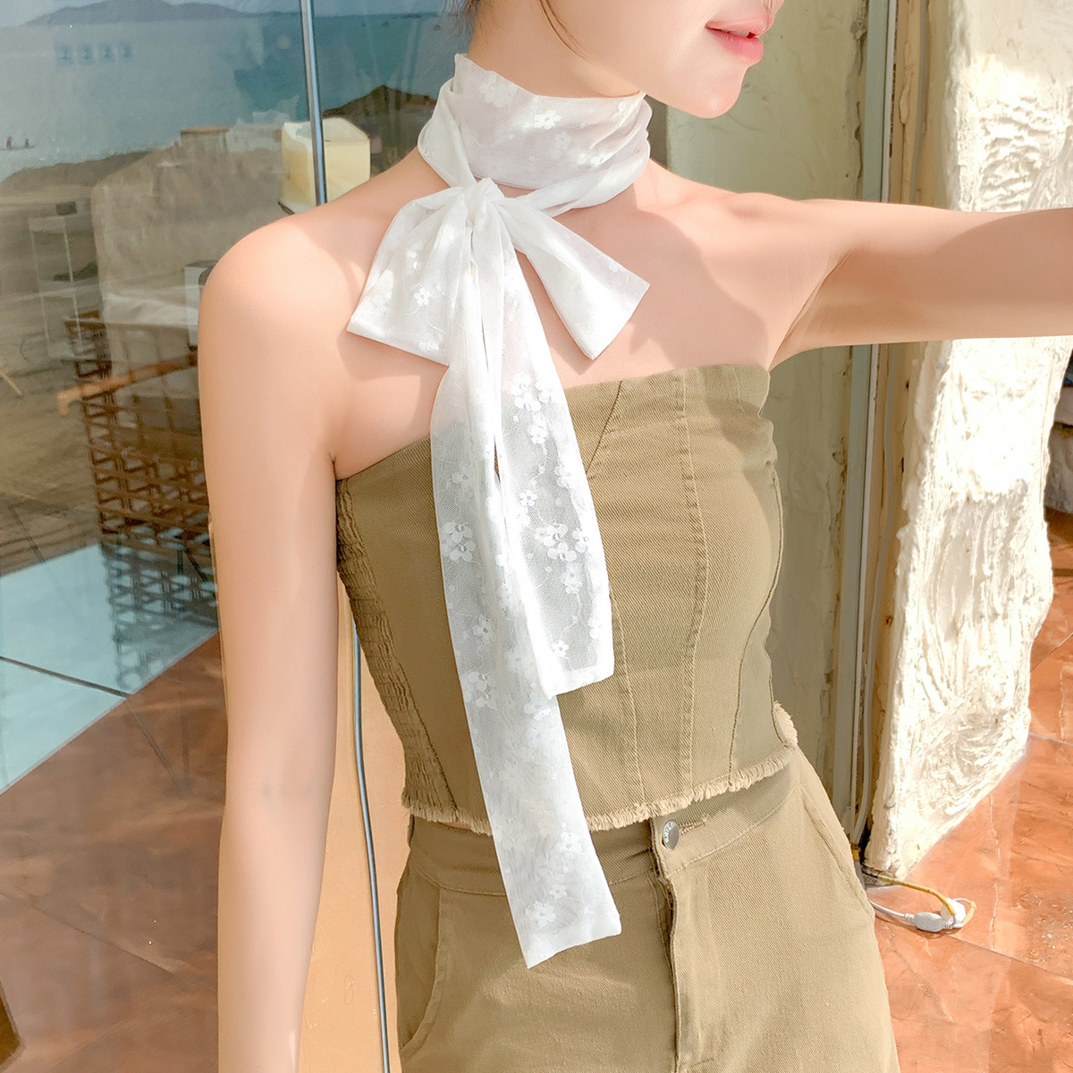 Nouvelle dentelle florale cheveux écharpe longue maigre ruban foulard bande foulards réglable voyage Photo bandeau pour femmes petites écharpes