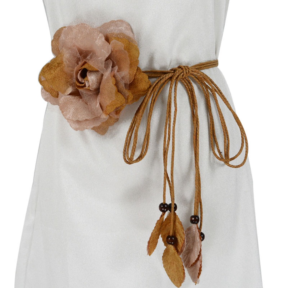 Ceinture longue tressée à pampilles pour femmes, ceinture fine, ceinture nouée décontractée, élégante, faite à la main, grande fleur décorative, robes JOFor Lady
