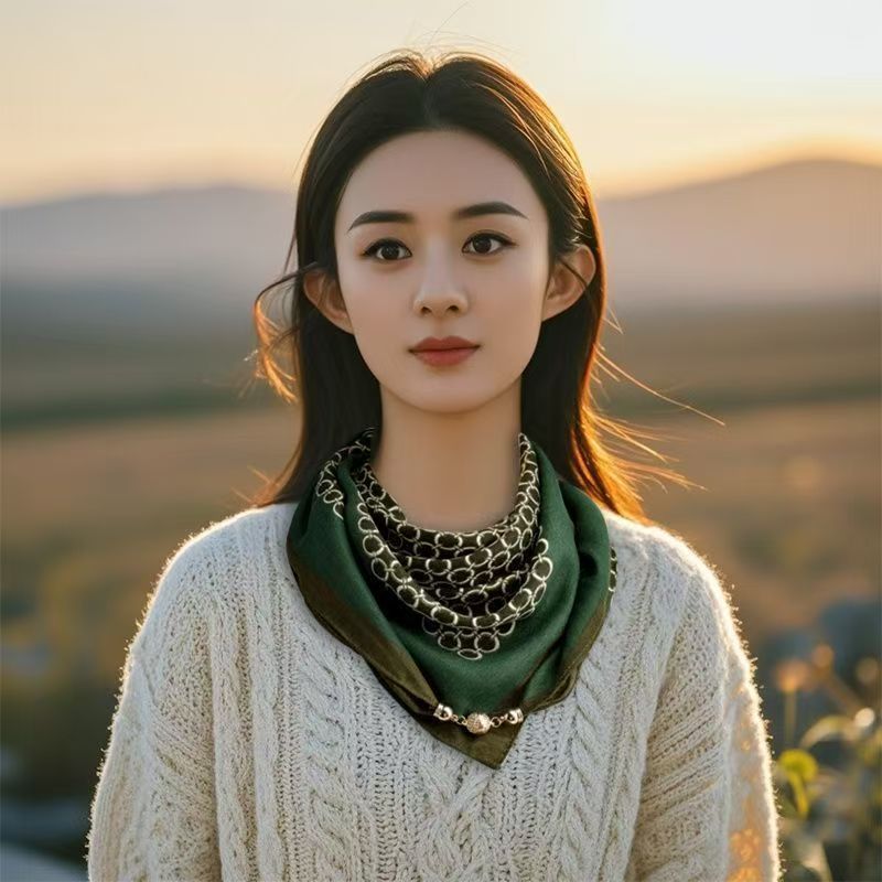 Écharpe de Protection du cou triangulaire magnétique pour femmes, Design de luxe, écharpe en coton et lin, écharpe de cou haut de gamme, Bandana printemps automne