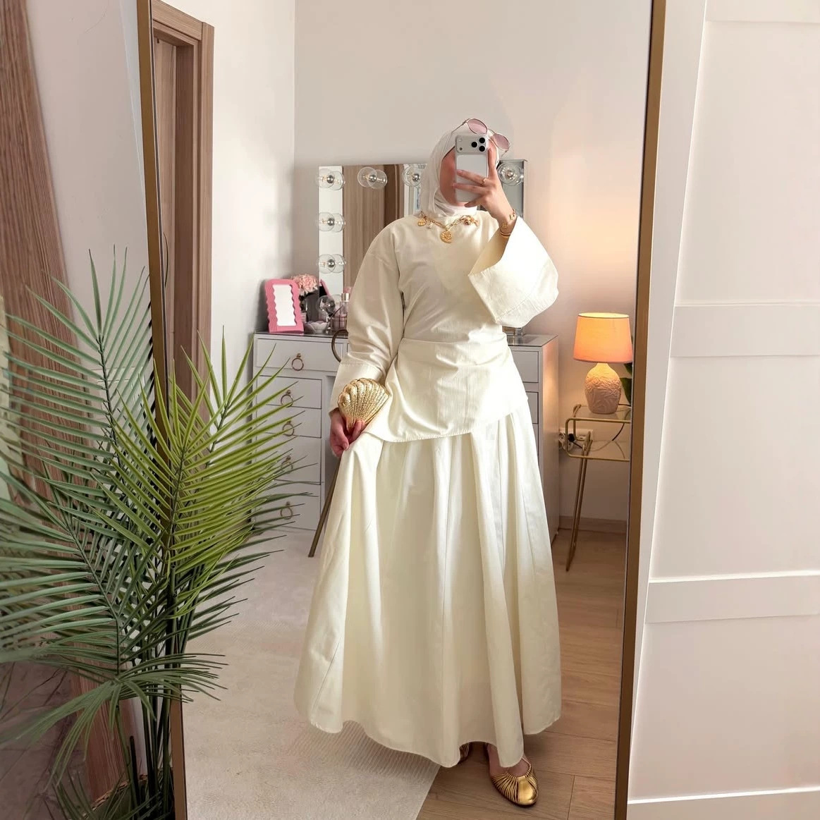 Ensemble 2 Pièces Haut et Jupe pour Femme, Tenue de Fête Musulmane, Blouse et Jupe, avec Ceintures, pour l'Aïd, le Ramadan, style Maroc, Dubaï, Islam, Arabe