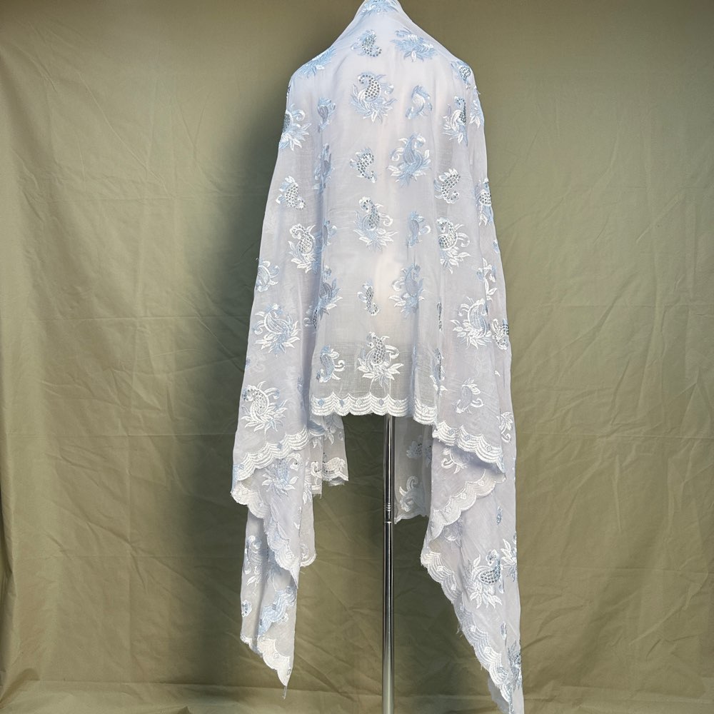 Écharpe Musulmane Blanche de Dubaï, Style Africain, avec Broderie et Cordon, 100% Coton, Grande Écharpe pour Femmes Africaines