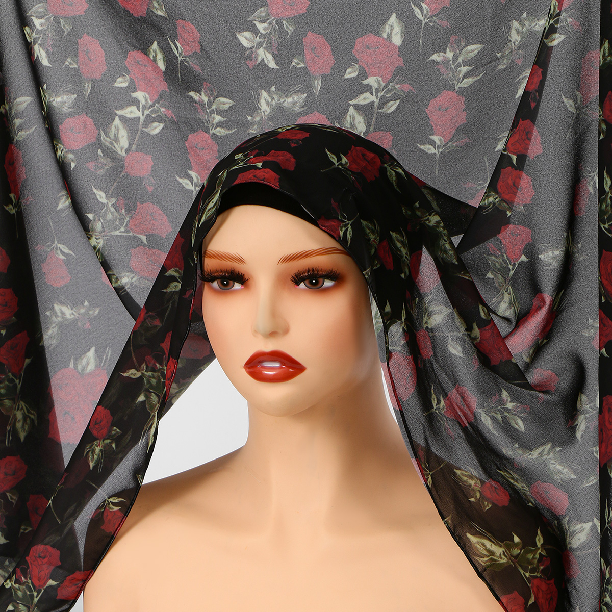 Hijab instantané en mousseline imprimée tendance avec bonnet intérieur en jersey, ensemble châle en mousseline prêt-à-porter pour femme musulmane, idéal pour l'Aïd