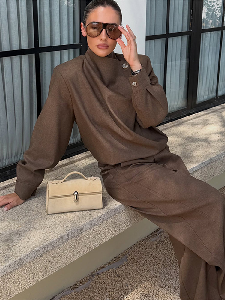 Ensembles 3 Pièces pour Femme : Manteau, Hauts Tube et Pantalons – Tenues Sexy avec Veste Ample à Manches Longues Lanterne et Fermeture Éclair, et Pantalon Taille Haute à Jambes Larges
