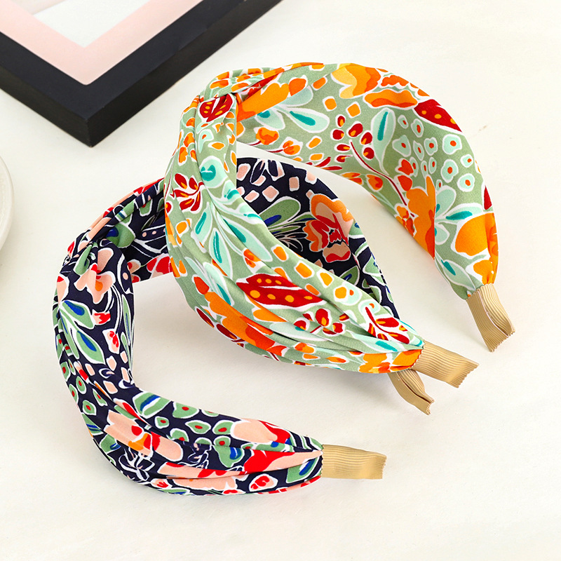 Nouvelle mode femmes bandeau imprimé large bandeau noeud croisé Turban fleur cheveux cerceau bandes lunette filles cheveux accessoires coiffure
