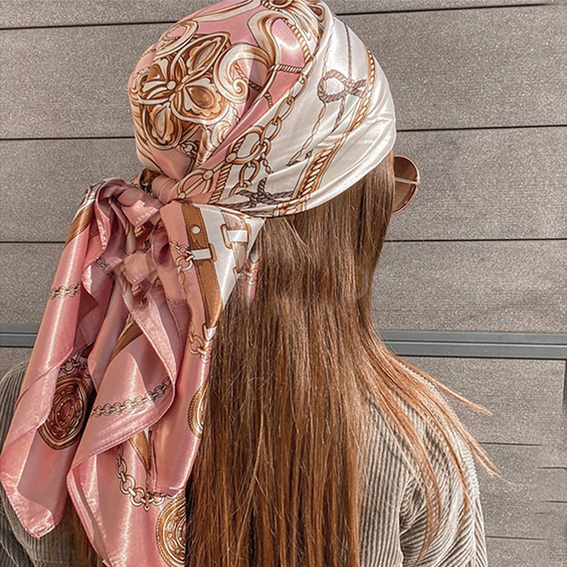 1/4 pièces Foulards carrés en soie 90*90cm pour femmes, Hijabs, Châles, Foulards de tête, Bandanas, Foulards de plage, à imprimé mode
