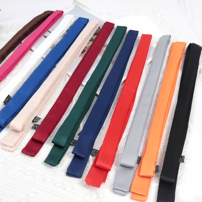 Écharpe en soie unie 160 cm x 2,5 cm, rubans de mode pour sacs, foulard fin pour femme, écharpe longue pour sac, foulard de cou