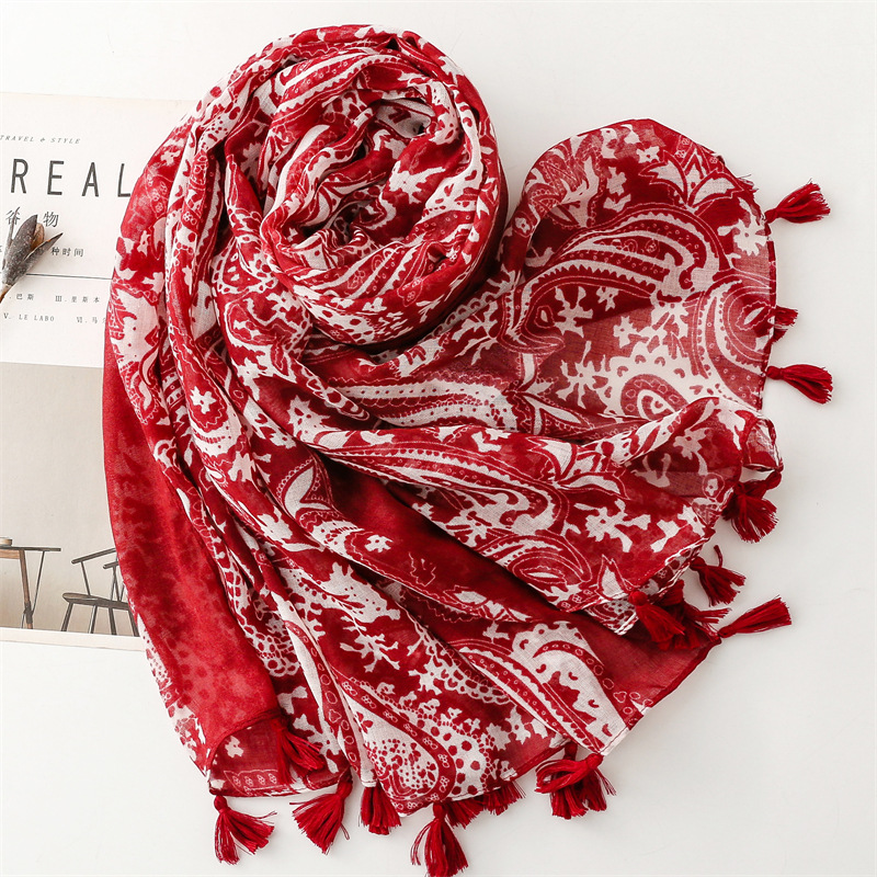 2026 printemps mode marron Paisley Floral gland Viscose châle écharpe dame imprimer doux Pashmina Hijab et enveloppes Foulard musulman