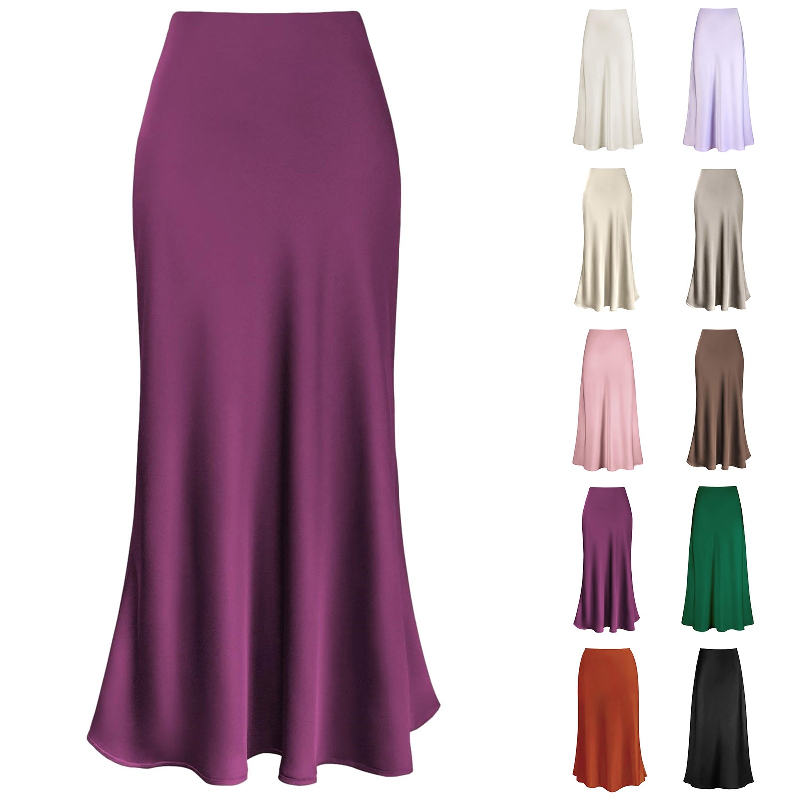 Jupes élégantes en Satin de soie pour femmes, jupe taille haute, nouvelle mode coréenne, ligne a, couleur unie, brillante, pour le bureau