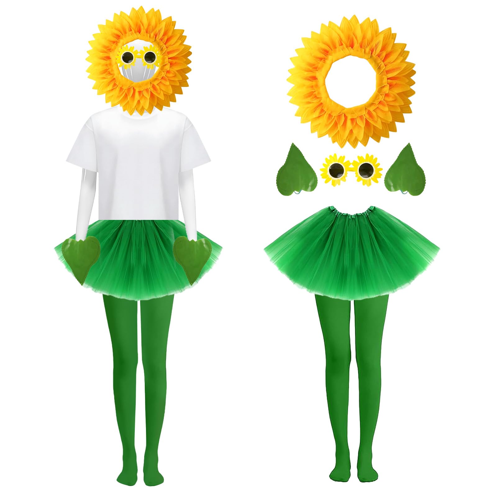 Costume de tournesol, tenue de fleur de marguerite, couvre-chef de fleur de soleil, lunettes, jupe Tutu, gants, chaussettes, Costume de plante