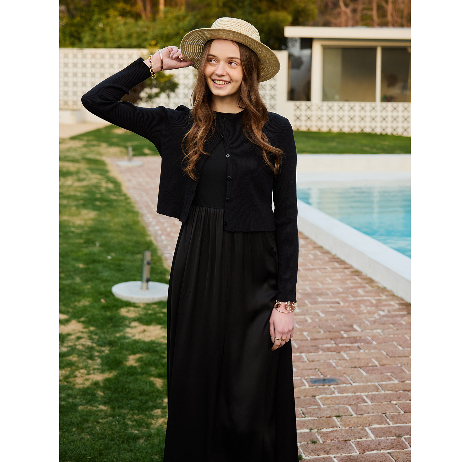 Robe sans manches AP SS26 pour femme, jupe à taille élastique, cardigan en maille torsadée, vêtements élégants