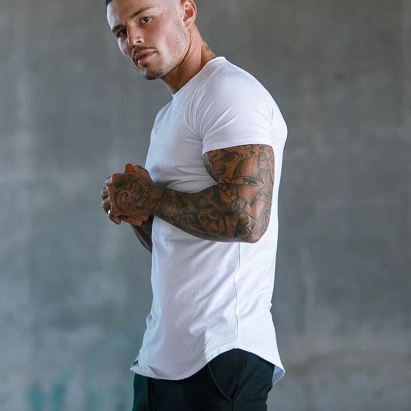 T-shirt uni à manches courtes pour homme, vêtement en coton, respirant, serré, à la mode, pour fitness, gym, été