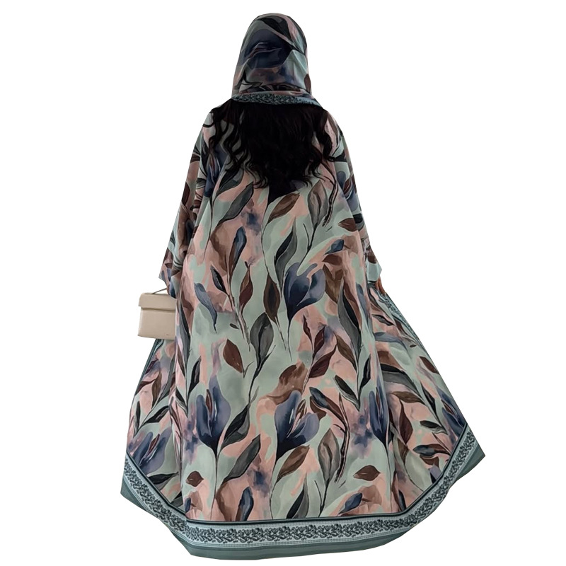 Ensemble 2 pièces Abaya Hijab imprimé pour femme, Robe Cardigan Khimar, Abayas musulmanes, Caftan, Jalabiya, style Maroc Dubaï, pour l'Aïd et le Ramadan