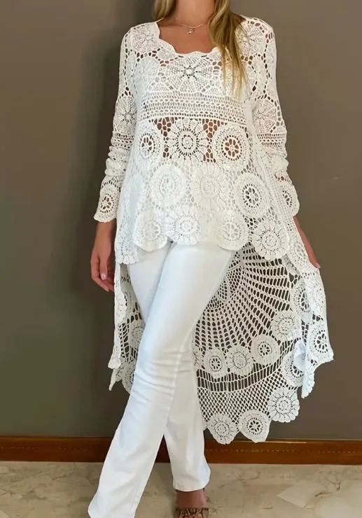 Robe de plage en crochet pour femmes, couvertures de bikini, évider, coton, longueur irrégulière, mode féminine, nouveau