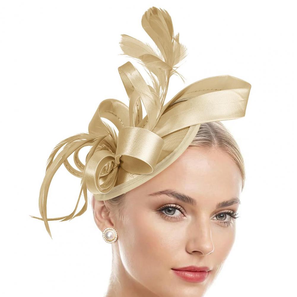 Fascinateur de chapeau de cerceau de cheveux avec la pince à cheveux, bande élastique, ruban de fausse plume, décor de tissu de satin, accessoires de bande de sauna de femmes, nouveau