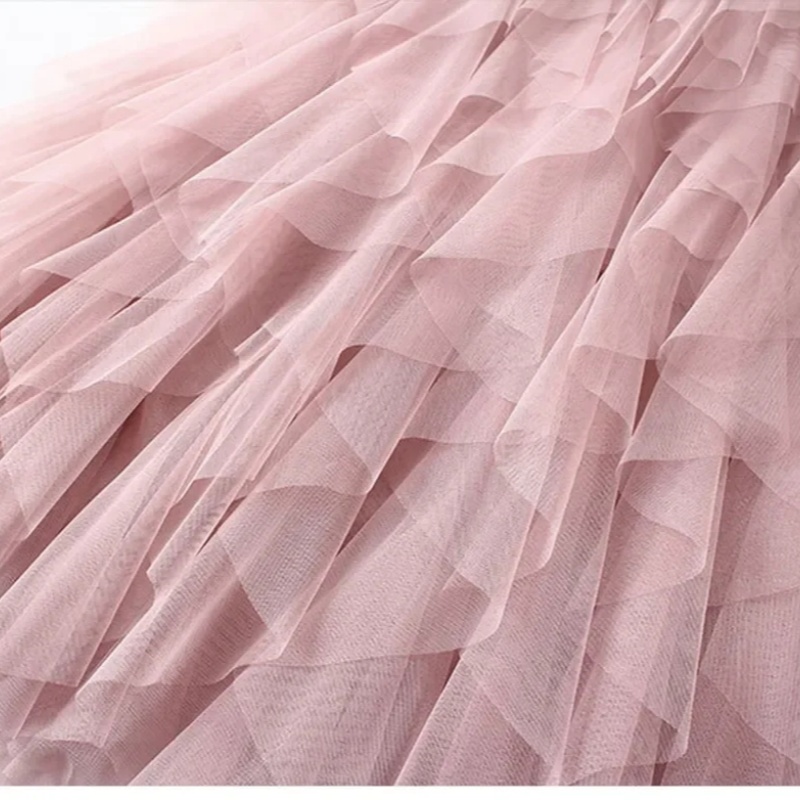 Jupe longue plissée élastique taille haute en tulle et gaze irrégulière pour femme, nouvelle collection printemps-été, coupe trapèze longue