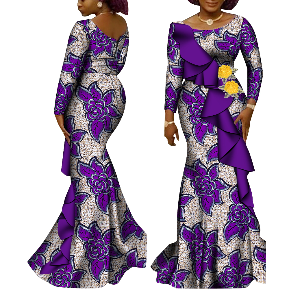 Robes africaines à manches longues pour femmes, en coton imprimé Ankara, vêtements africains pour vêtements de mariage, robes de soirée Dashiki WY9200