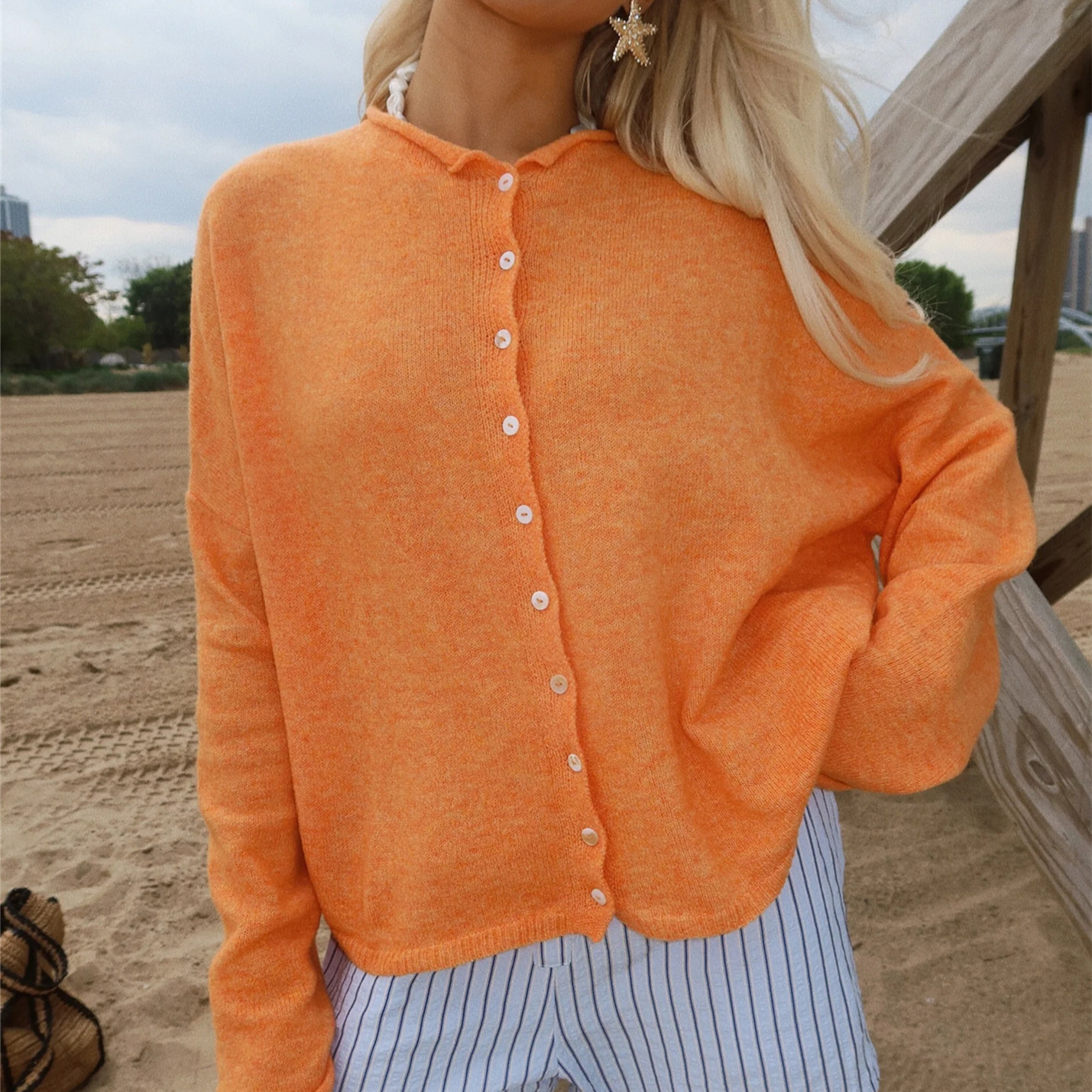 Cardigan en tricot pour femmes, à la mode, polyvalent, couleur unie, manches longues, ample, boutonné, pull Y2K, hiver, automne, Streetwear