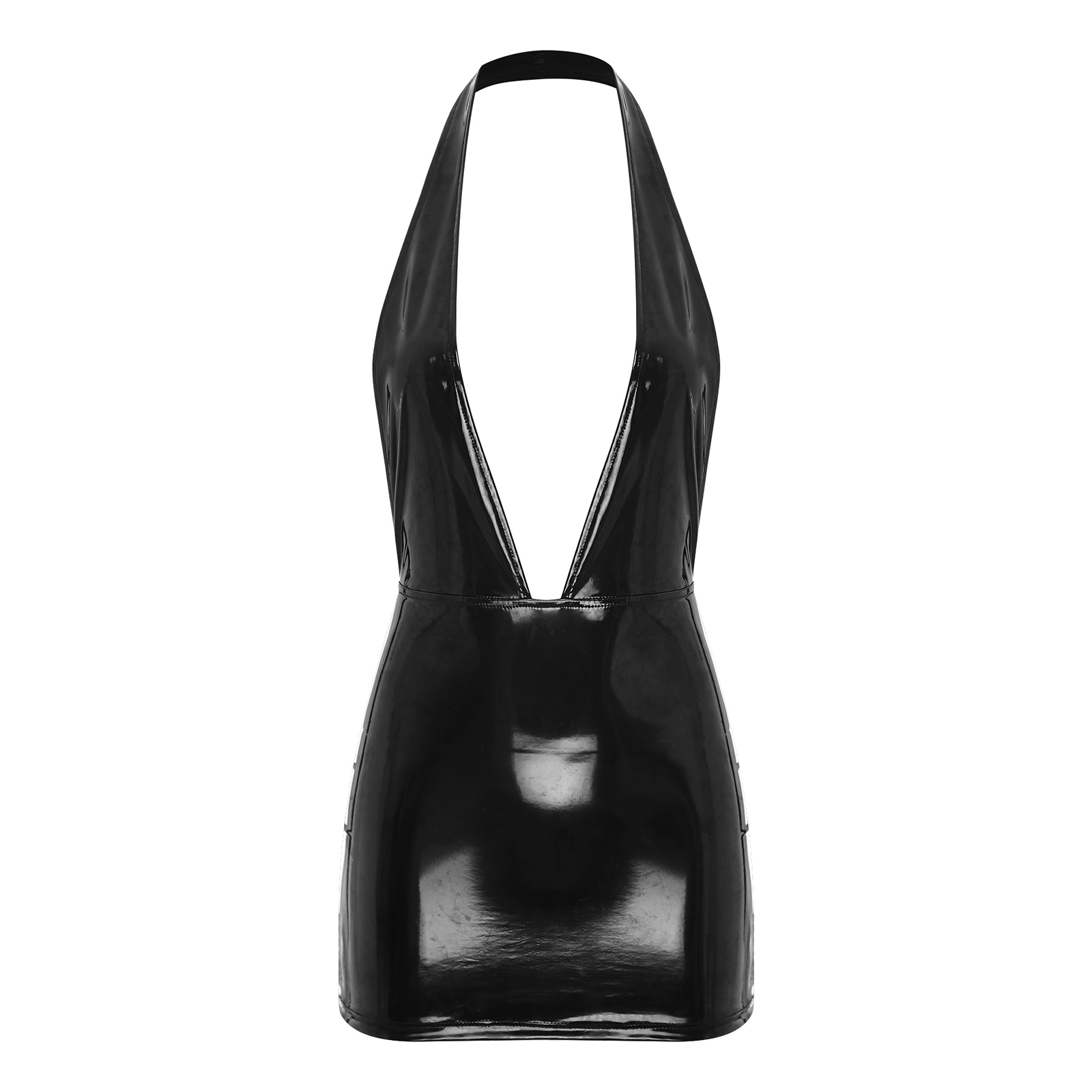 Femmes Sexy V profond dos nu Rave robe Look mouillé en cuir verni moulante mini-robe discothèque pôle danse Clubwear fête Disco