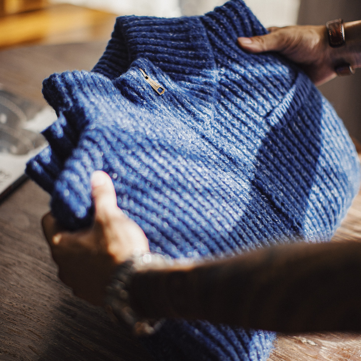 Maden décontracté bleu tricot Cardigan épaissi col haut thermique laine mélange chaud pull manteau pour hommes hiver Vintage veste à glissière