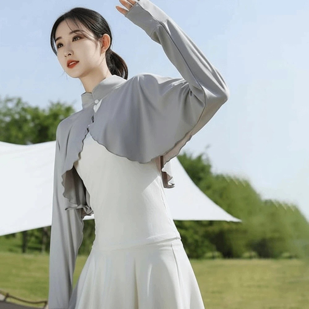 Châle d'été uni anti-UV, cape de protection solaire à manches longues en soie glacée, haut court, manches de bras, vêtements de protection solaire pour femme