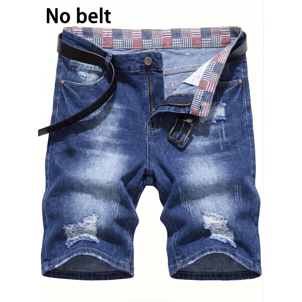 Shorts en jean déchirés pour hommes, bleu vintage délavé, tendance et rafraîchissant, longueur cinq pouces, pour le printemps et l'été