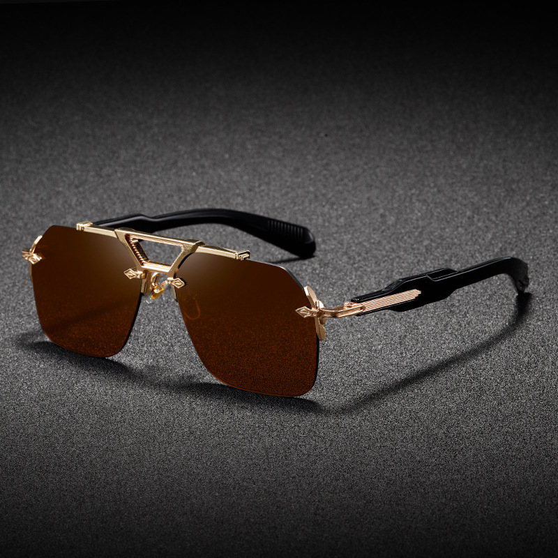 Nouvelles lunettes de soleil pour homme, style steampunk, design à double pont, sans monture, lunettes de pilote, protection UV, lunettes de protection rétro