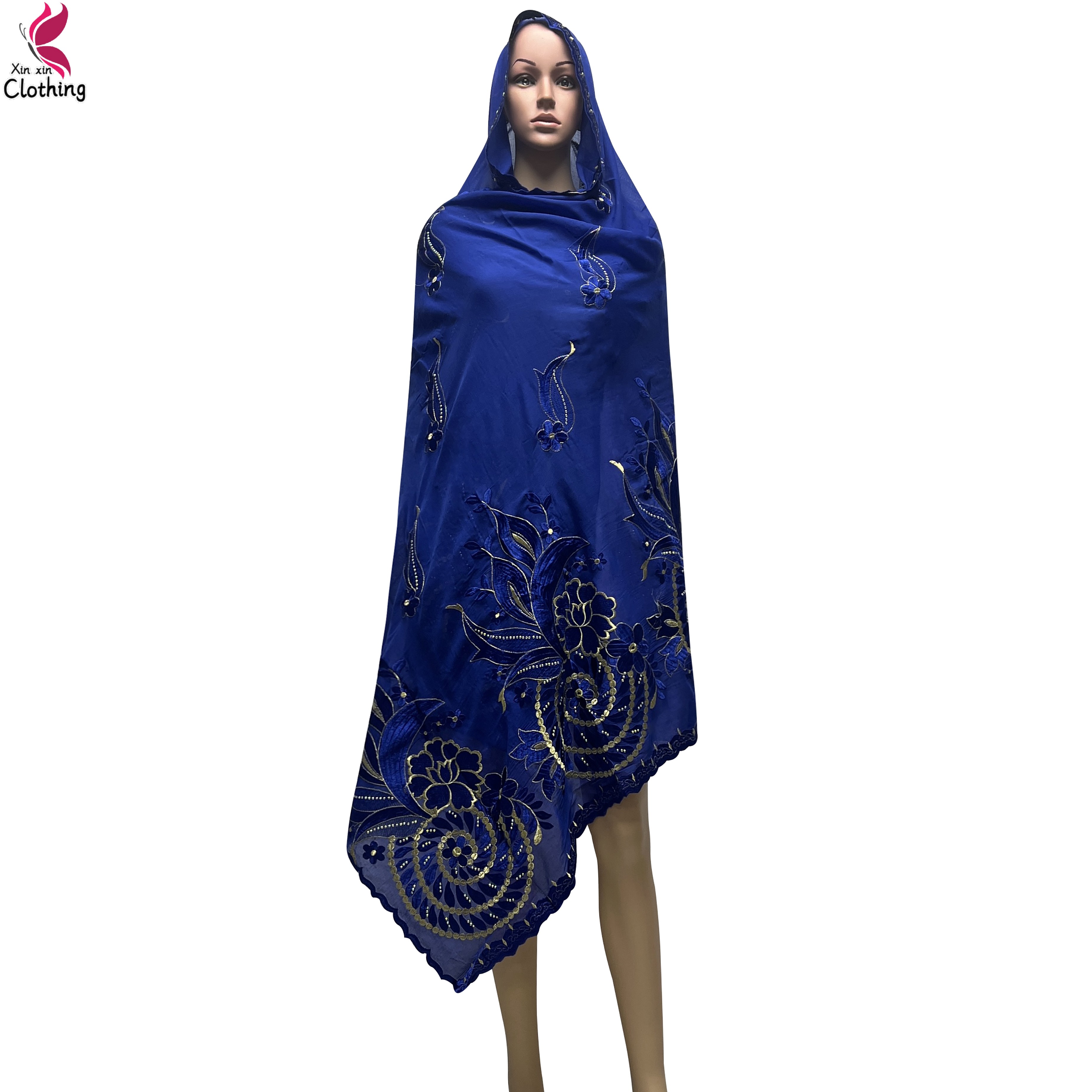 Foulard Hijab en Coton Brodé pour Femme Musulmane, Grande Écharpe de Haute Qualité, Style Africain Dubaï, Nouvelle Mode, 200cm x 105cm