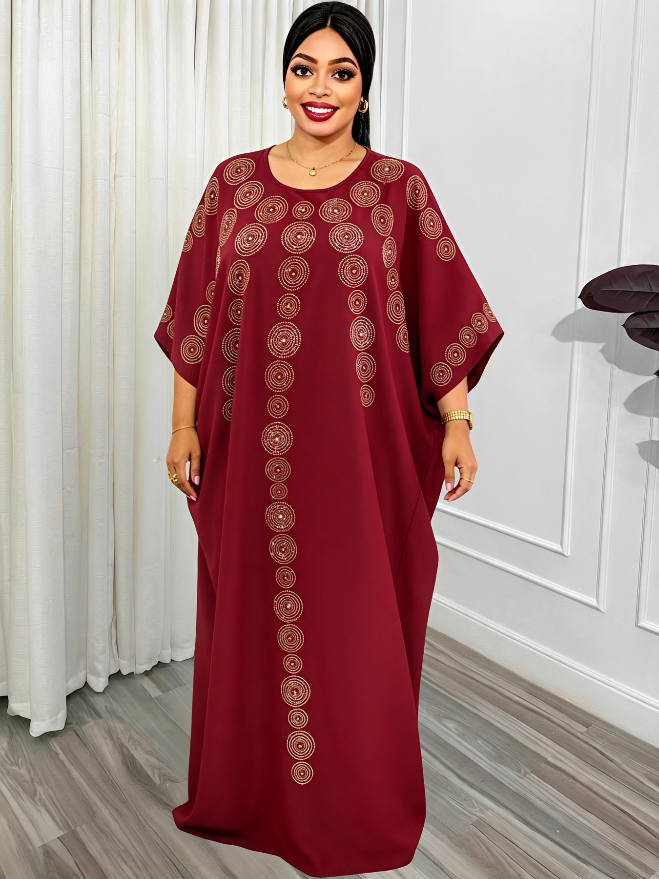 Abaya traditionnelle du Moyen-Orient pour femmes grandes tailles, robe ample avec écharpe, imprimé africain traditionnel, sequins et strass