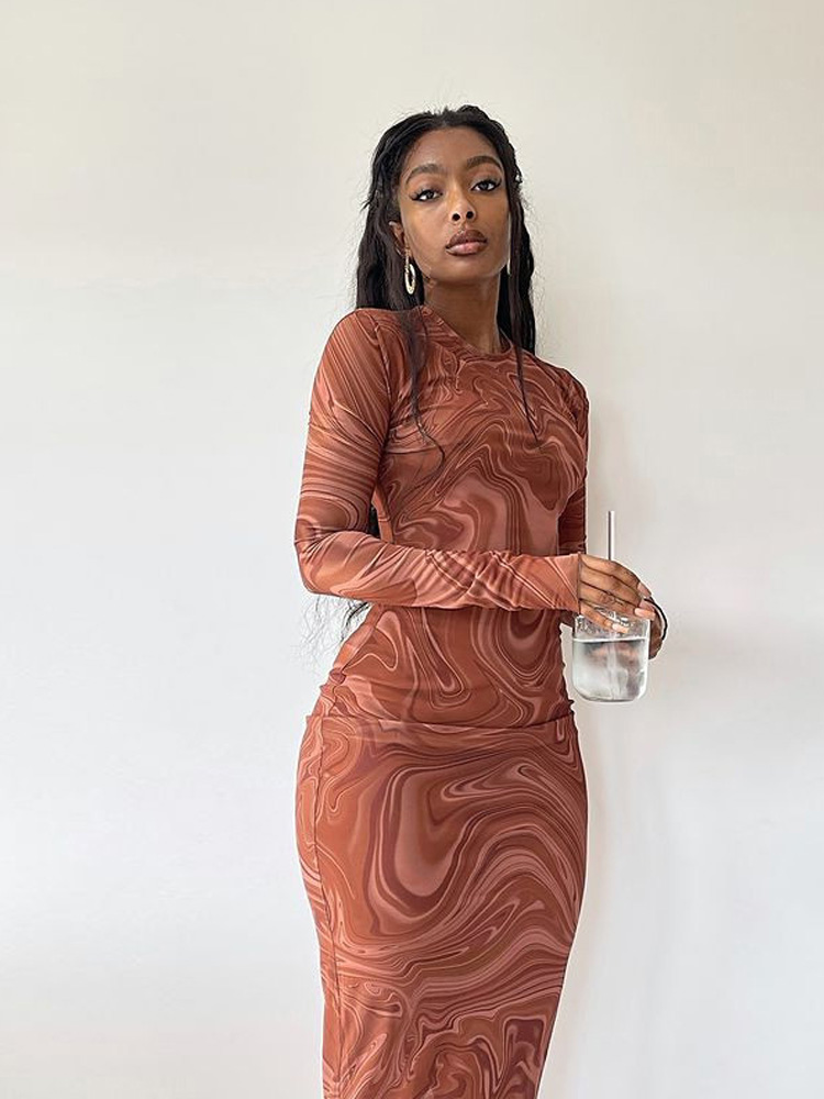 Robes De soirée moulantes à manches longues pour femmes, vêtements De soirée, col rond, mi-mollet, Sexy, tenues une pièce, Streetwear