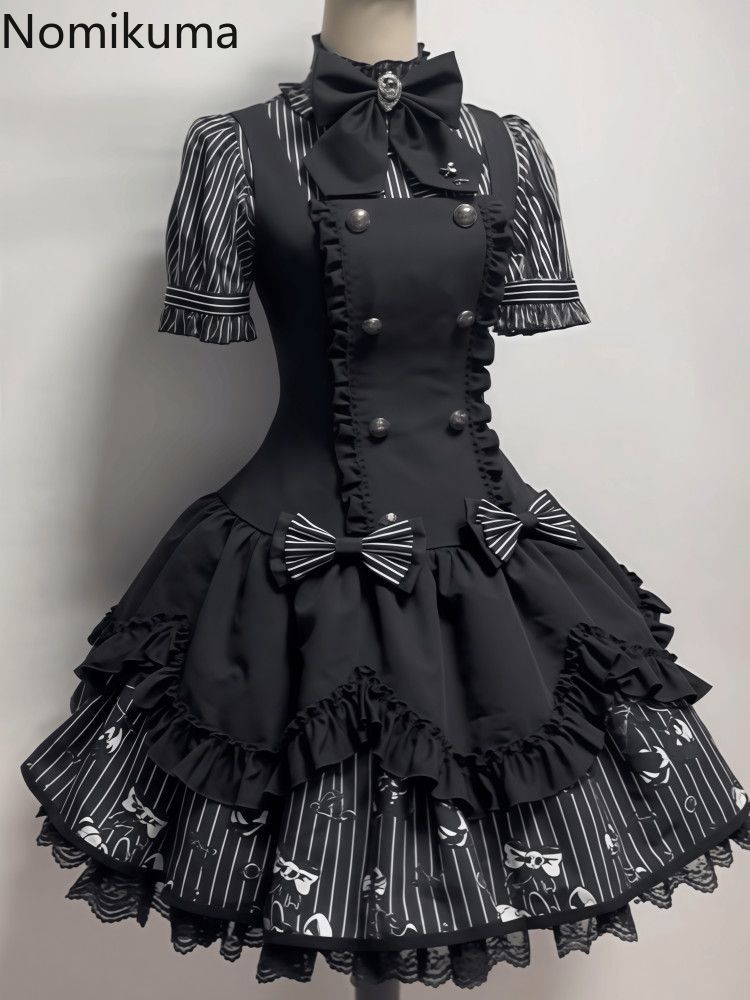 Vêtements pour femmes, ensembles 2 pièces d'été, chemisiers à volants rayés, robes sans manches à double boutonnage avec nœud, tunique, tenues gothiques vintage