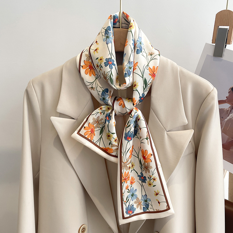Foulard Design de luxe pour femmes, bandeau en Satin doux, Foulard pour cheveux, cravate de cou, foulards slim pour dames