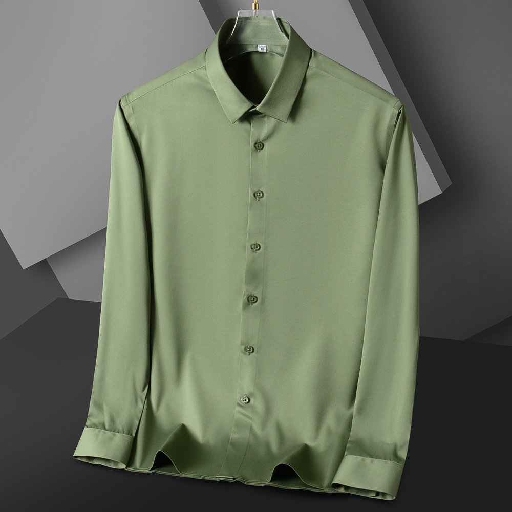 Chemise élégante à manches longues pour hommes, couleur unie, sensation de soie, légèrement extensible, parfaite pour les occasions formelles et les événements décontractés du week-end