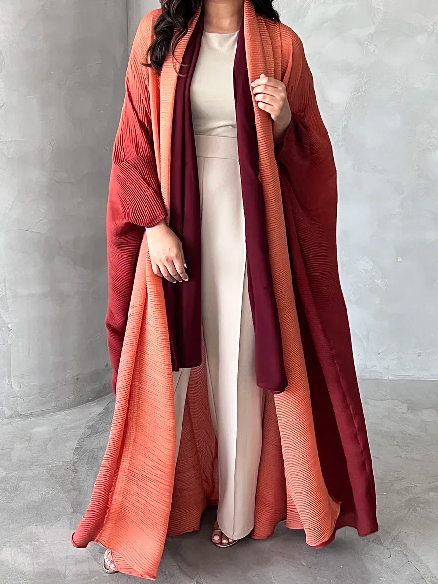 Miyake plissé femmes Cardigan enveloppes élégant ample Miyake dégradé plissé col rabattu chauve-souris coupe-vent avec ceinture 55 "en dentelle