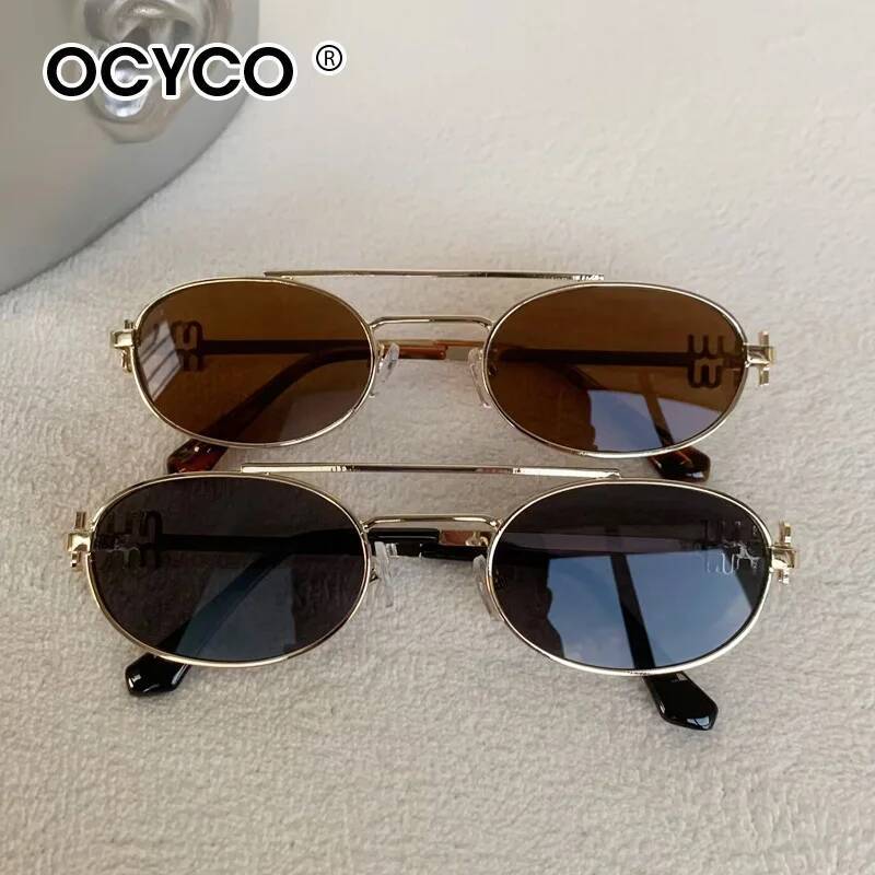 Lunettes de soleil à Double pont pour hommes et femmes, petite monture, marque de styliste, en métal, UV400, nuances de mode, rétro ovales