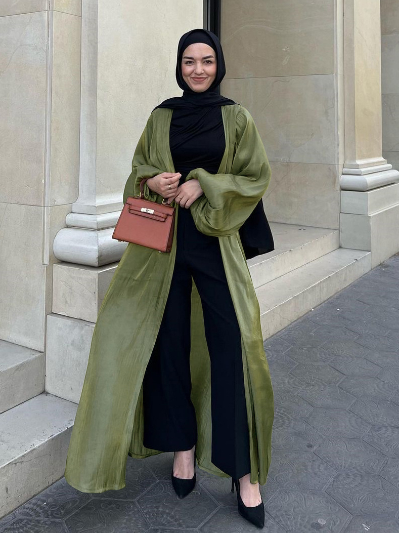 Abayas à manches bouffantes pour femmes musulmanes, robe musulmane Eid, caftan marocain Ramadan, Islam Cardigan, kimono arabe de Dubaï, robe longue modeste