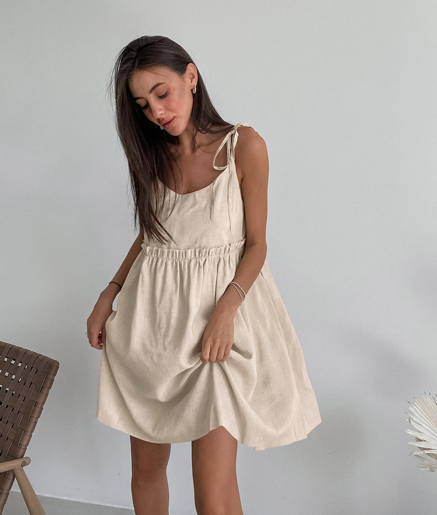 Robes Courtes Amples en Coton et Lin à Lacets Élégantes pour Femmes – Robe Décontractée Simple d'Été, Robes de Plage Noires et Marron pour les Vacances