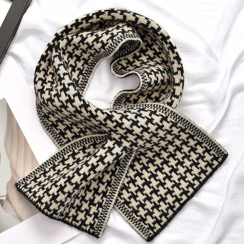 Écharpe pied-de-poule à carreaux pour femme, marque de luxe, long et maigre, petit foulard, mode féminine, hiver