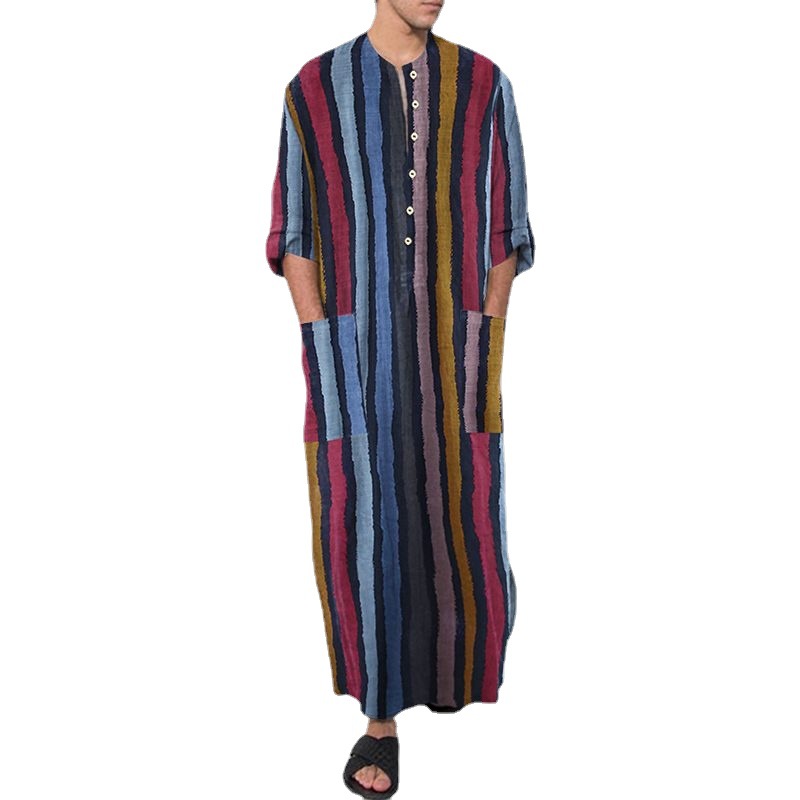 Robe musulmane islamique pour hommes, couleur unie, manches courtes, classique, imprimé à rayures, Style ethnique arabe de dubaï, Robe formelle décontractée, nouvelle collection