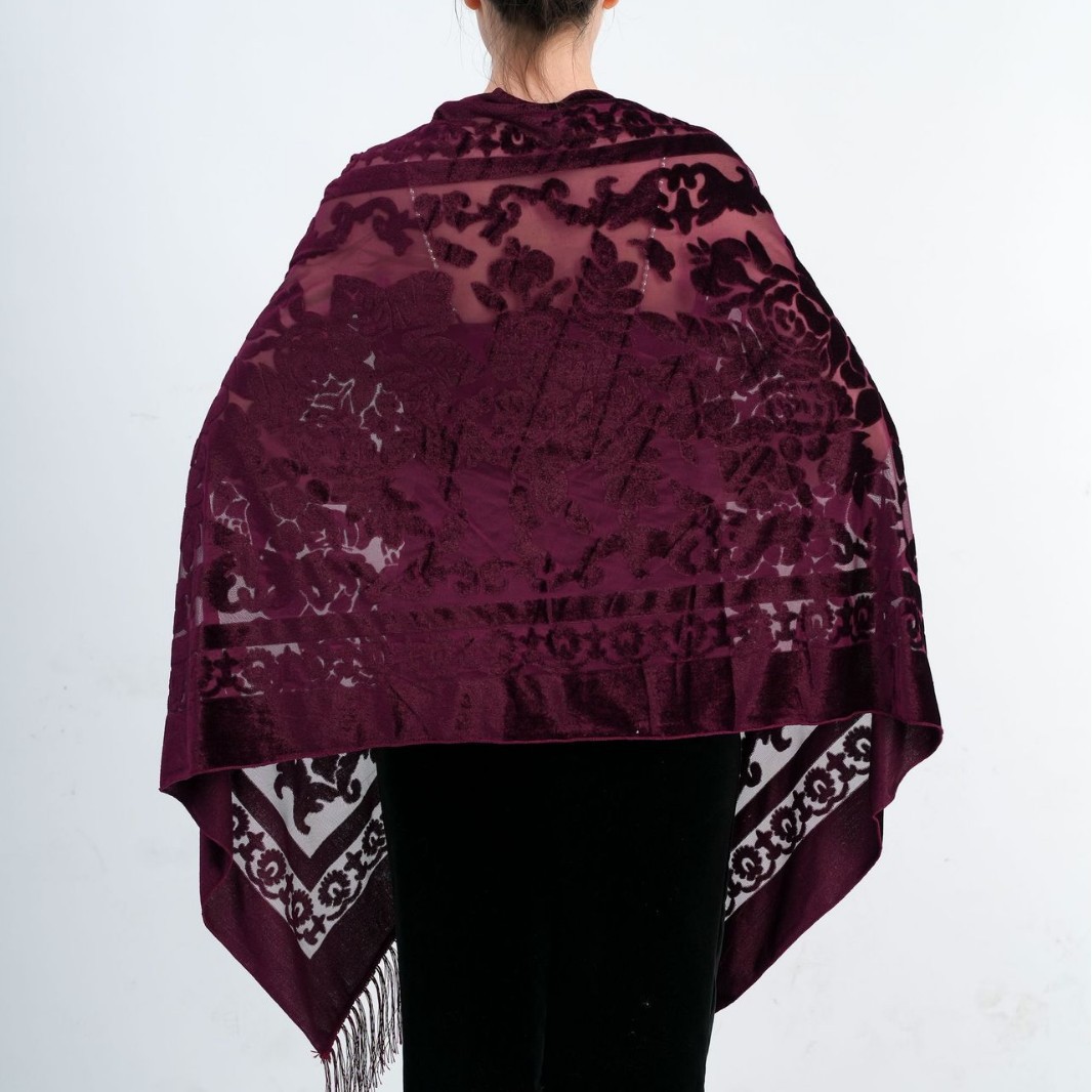 Velours dentelle évider écharpe rétro châle Style ethnique gland écharpe velours Pashmina étole Babushka musulman Hijab Cheongsam châle