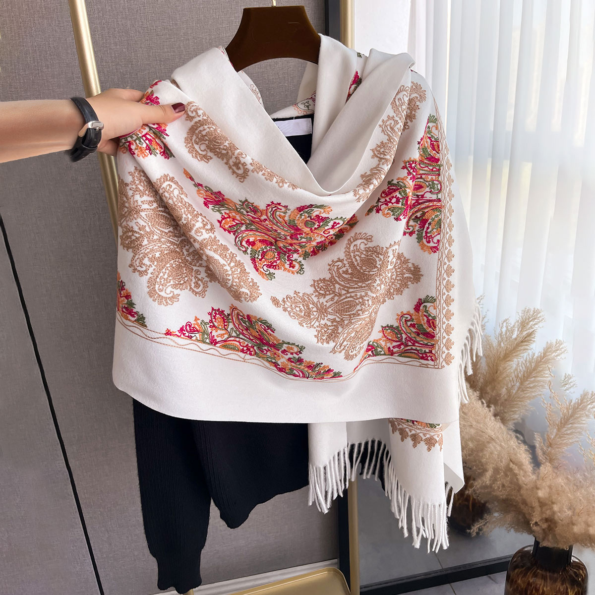 Écharpe chaude en cachemire pour femmes, couverture Pashmina brodée, châle épais, foulard à la mode, Bufanda, Poncho, hiver