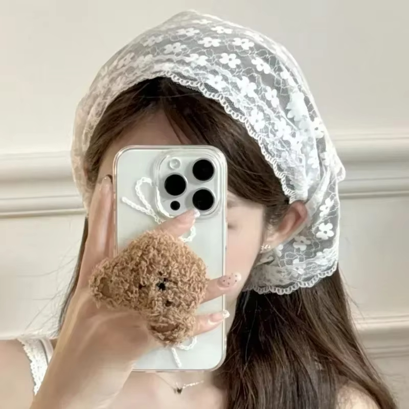 Foulard triangulaire rétro à fleurs pour femmes, bandeau carré, coiffure pastorale française coréenne, couvre-chef d'été en dentelle pour filles