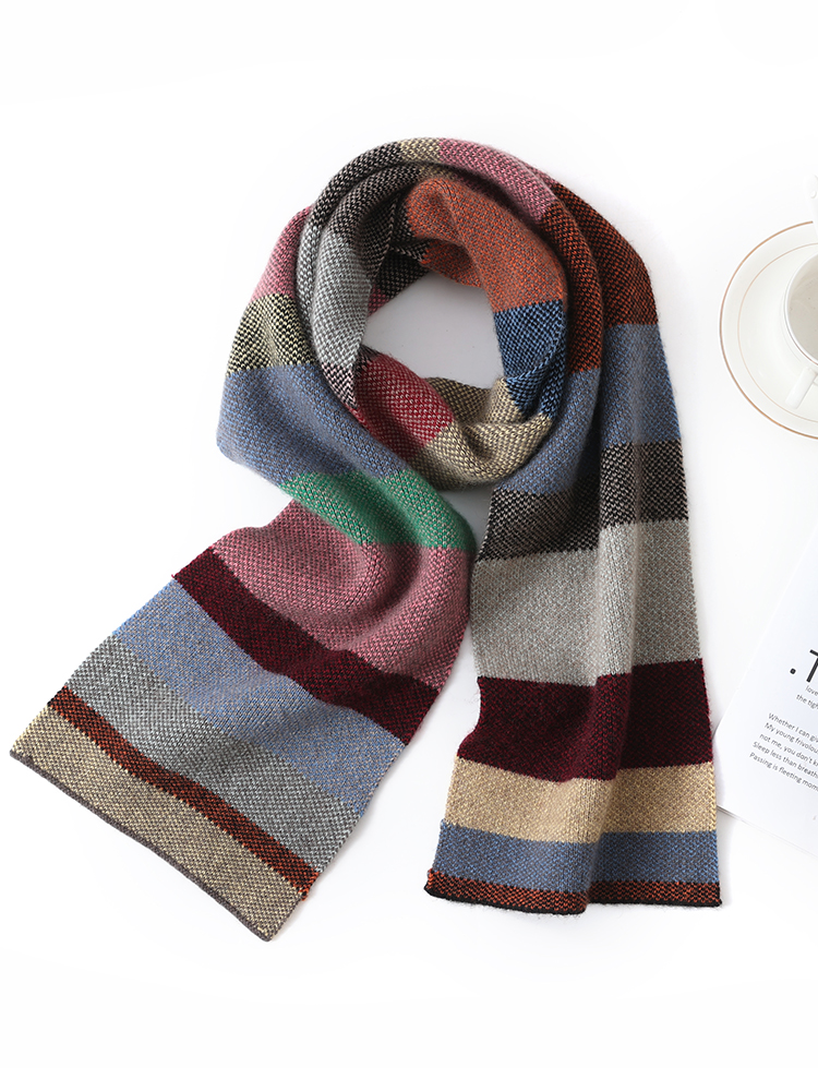 Écharpe fine en cachemire et laine pour femme, tricot à rayures horizontales, cache-cou d'hiver, cache-cou fin en cachemire pour homme, écharpe étroite et légère, chauffe-cou