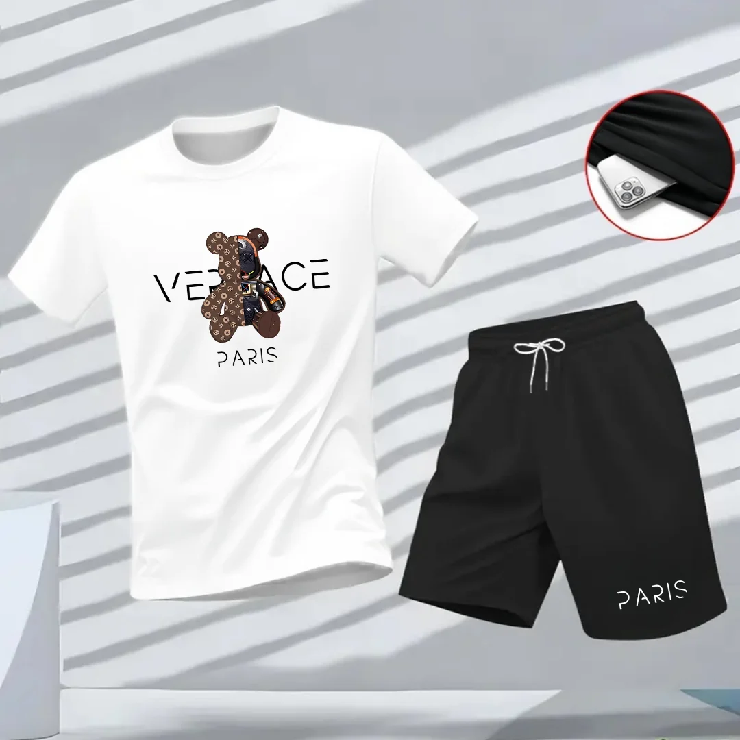 T-shirt d'été pour hommes, streetwear tendance, T-shirt hip-hop à manches courtes, T-shirt décontracté pour le sport et le fitness en plein air et short tw
