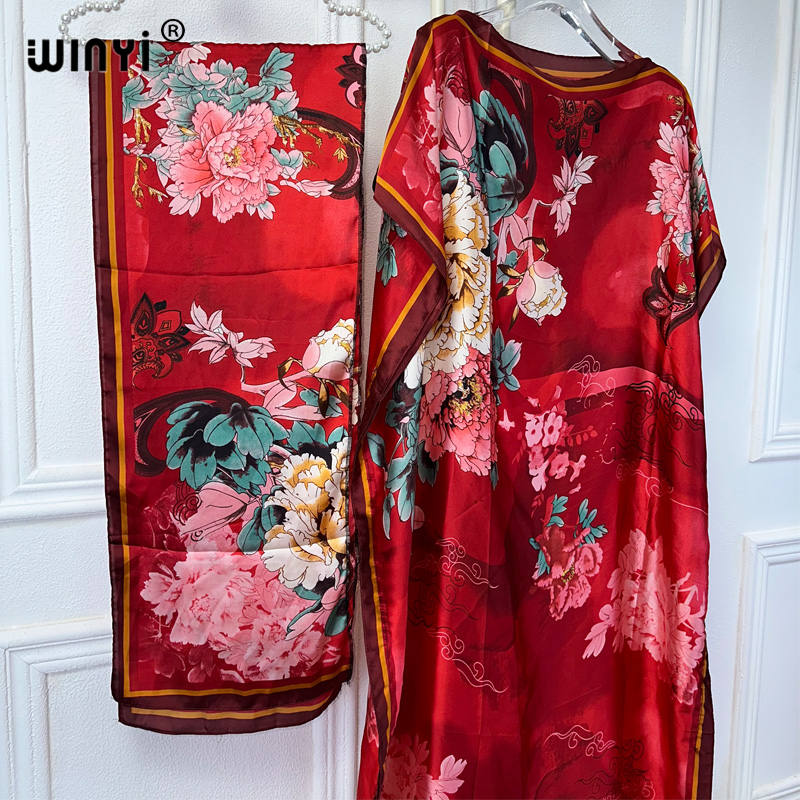 WINYI Robe traditionnelle africaine musulmane pour femme, Abaya Dubaï, Kaftan de luxe à imprimé bohème, Robe longue élégante, Paréo de plage
