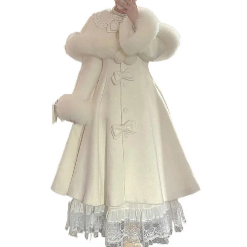 2025 mode tempérament manteau Cape châle deux sur l'hiver nouveau dames papillon arc couleur unie moyen Long col manteau pour les femmes