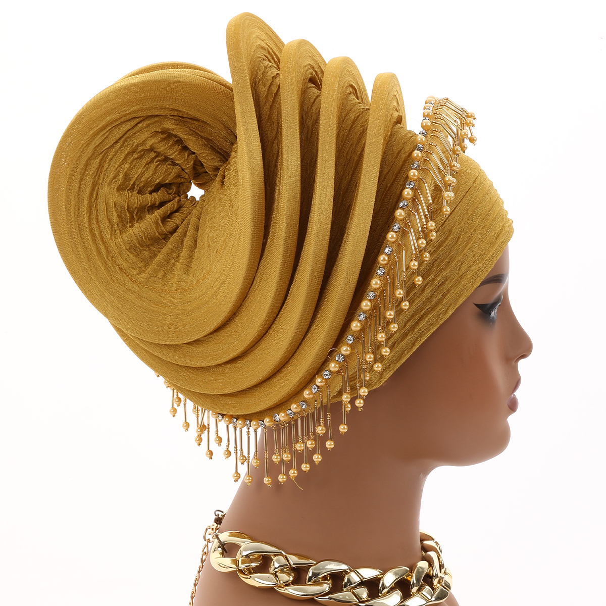 Turban africain à pampilles en diamant pour femmes, coiffe spirale, chapeau nigérian pour mariage, coiffe de fête, bonnet