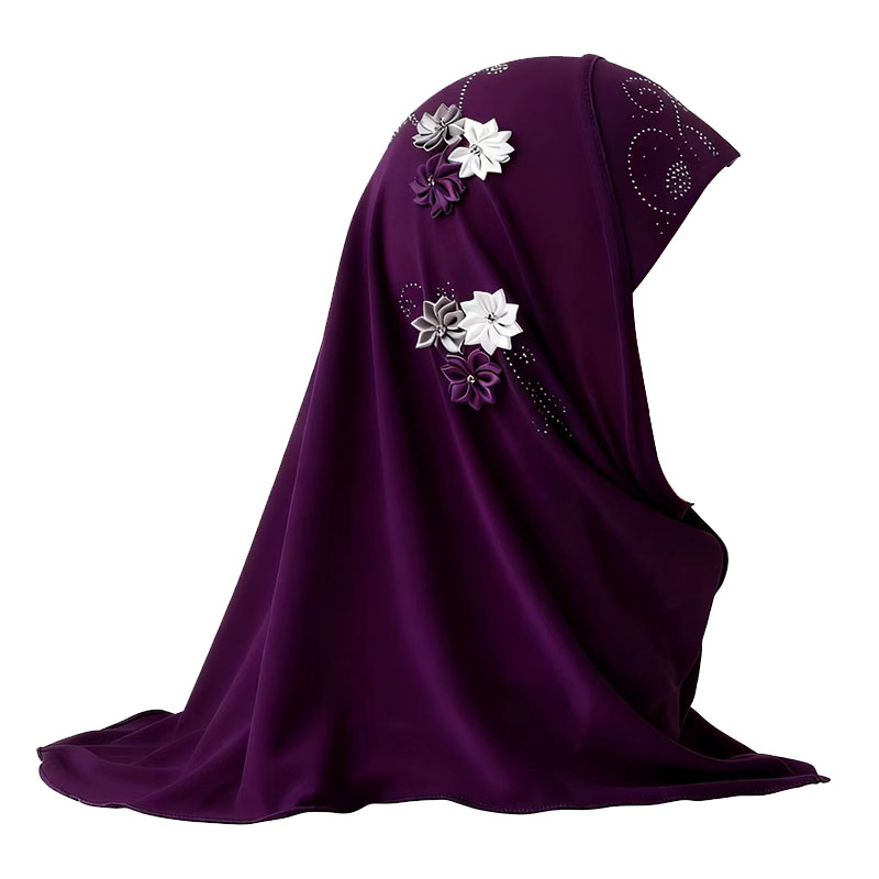 Hijab instantané musulman pour filles, prêt à porter, châles islamiques, Turban avec fleurs, écharpes, bandeau en Jersey (2-7 ans)