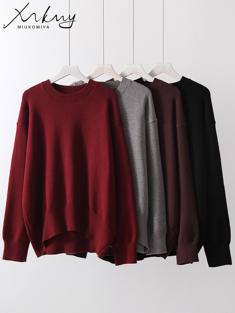 MiuKoMiYa femmes hiver surdimensionné pull bordeaux col rond Vintage pulls en vrac chandails de noël pour les femmes hauts élégants