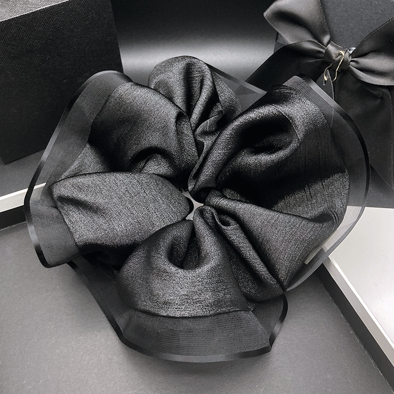 Nouvelle grande boucle pour cheveux, en maille haut de gamme, avec détails en fil, motif floral, style 'Meatballs', élastique à cheveux, boucle 'intestin gros'